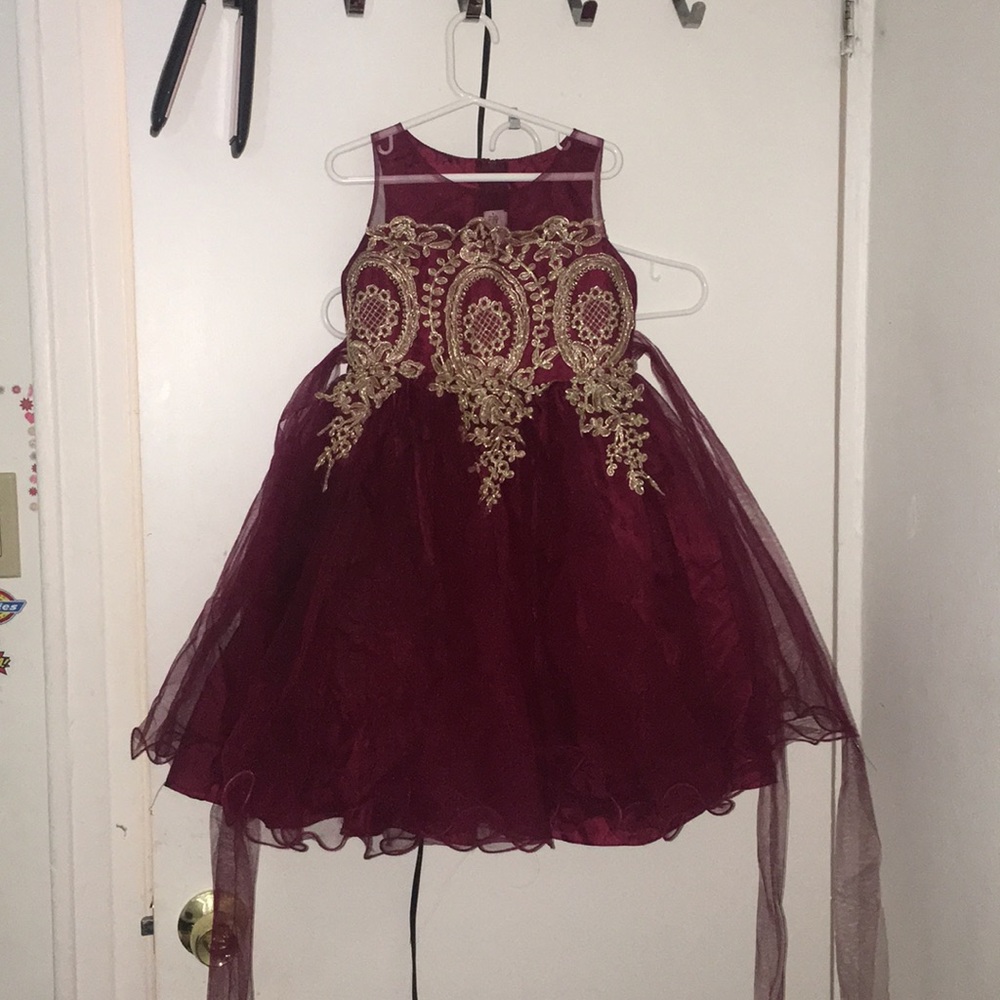 6 year old burgundy dress.